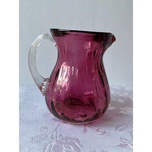 Vtg Pilgrim Cranberry Hand Blown Glass Applied Handle Creamer Pitcher